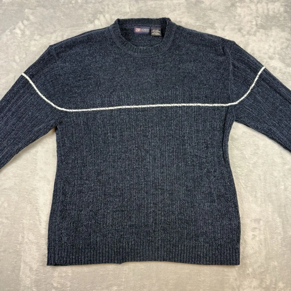 Vintage Faded Glory Navy Crewneck Sweater Large Acrylic Rib Knit Pullover